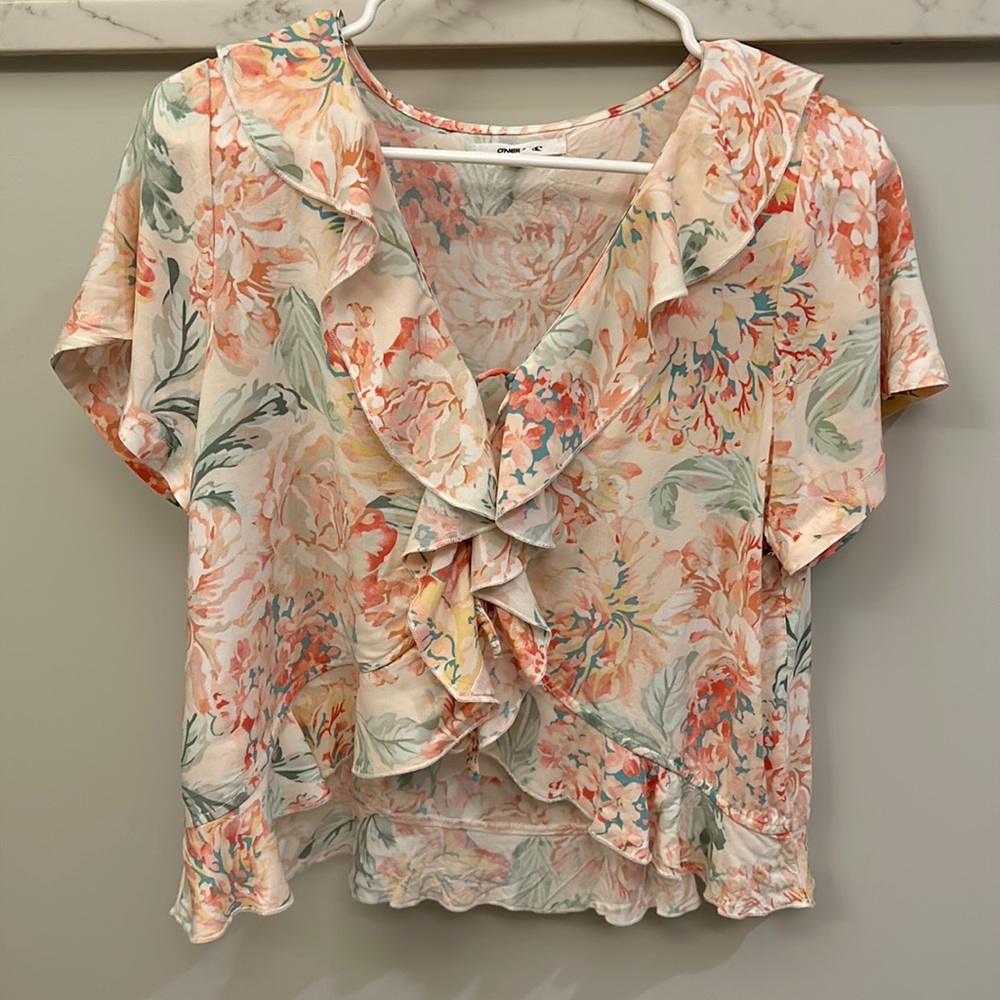 Oneil peach floral blouse